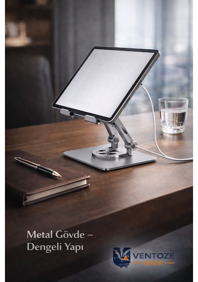 360 Dönebilir Yükseltilmiş Metal Tablet Standı Profesyonel Alüminyum Masaüstü Tutucu