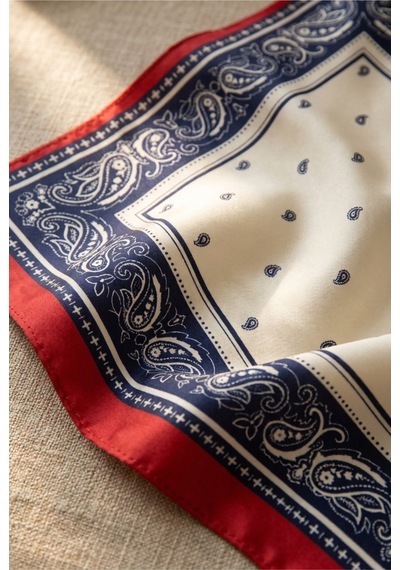 Last İcon Kırmızı Lacivert Şal Desenli Fular Bandana Boyun Aksesuarı Çok Renkli