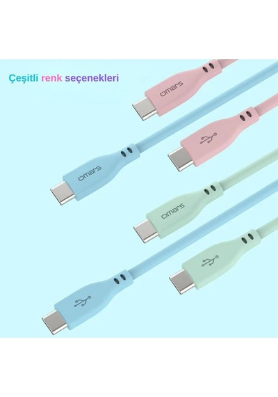 Omars OMCB011B 60W 3A Type-c To Type-c Silikon PD Hızlı Şarj Ve Data Kablosu Pembe 1 M