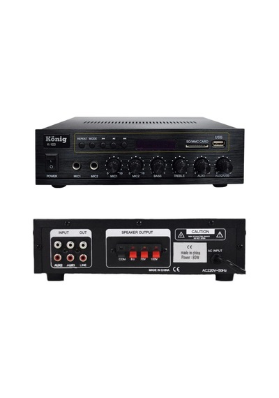 König K-100-usb+bt 2 Mikrofon+aux Girişli Bas Tiz 80 Watt 2 Bölgeli Trafolu Anfi