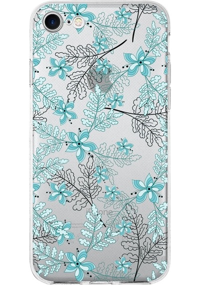 Apple Uyumlu iPhone 8  Kapak Floral Su Yeşili Tasarımlı Şeffaf Kılıf