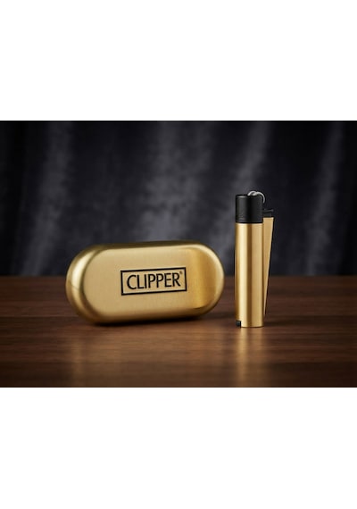 Clipper Gold Black Gaz Doldurulabilir Metal Çakmak Ve Özel Logolu Metal Kutulu Set Gold - Siyah