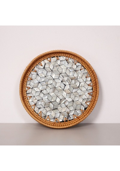 Abstract 25x3 Cm Sedefli Rattan Tepsi & Duvar Dekoru Mix