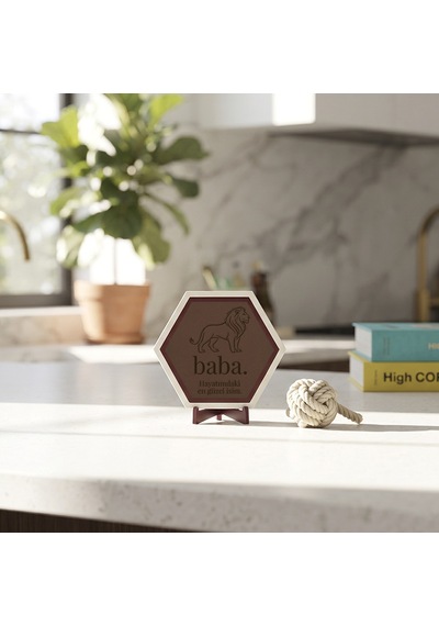 Aslan Figürlü Baba Temalı Dekoratif Obje, Babalar Günü İçin Anlamlı Ve Şık Hediye Alternatifi 10x10 Cm, Açık Kahve