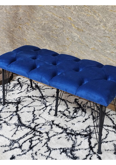 Zafir Metal Siyah Tel Ayaklı 100 Cm Puf Bench - Puf - Bench - Oturak - Mutfak Oturağı - Antre Oturağı Mavi