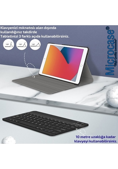 Apple Uyumlu iPad  8.Nesil 10.2 2020 Bluetooth Klavyeli Tablet Kılıf - Bkk1