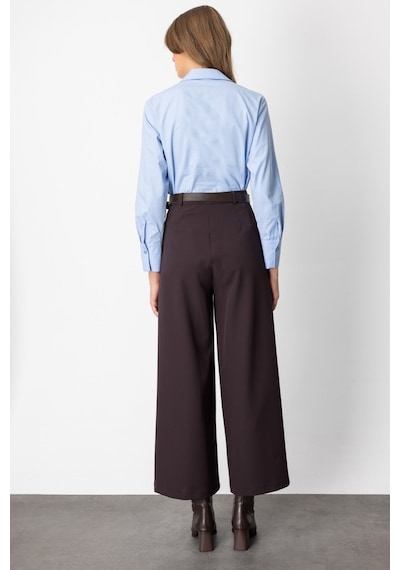 On Kadın Beli Kemerli Bol Paça Pantolon 64133 Kahverengi Kahverengi