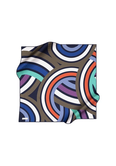 Geometrik Desenli Pierre Cardin Krep Saten Eşarp Mavi mavi