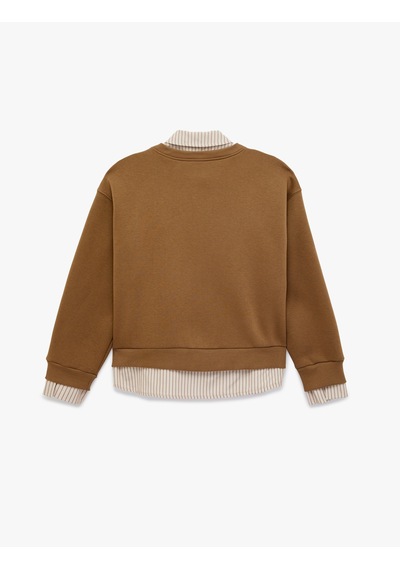 Koton Şardonlu Uzun Kollu Gömlek Yaka Rahat Kalıp Nakışlı Sweatshirt Vizon 6sal10558ık