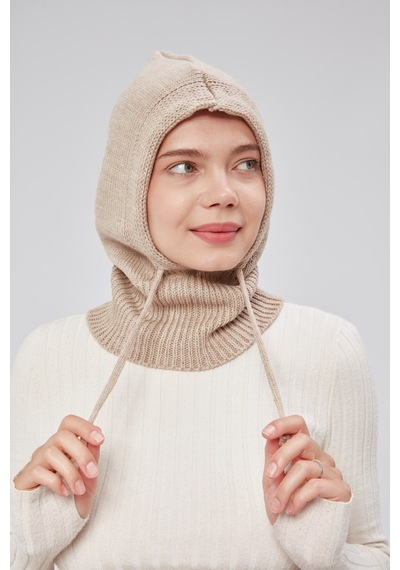 Derikem Lüks Kadın Kışlık Balaclava Triko Örme Başlık Bej