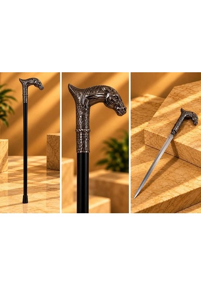 Özel Seri At Büstü Kılıçlı Baston Erkek Sanat Figür