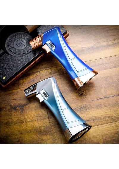 Lubinski New Design Çok Fonksiyonlu Tek Torch Büyük Masa Tipi Puro Çakmağı Blue Ice Lb-120