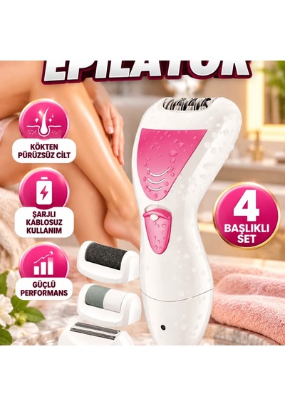 Şarjlı Epilasyon Cihazı 4 Başlıklı Epilasyon Ve Ayak Bakım Seti
