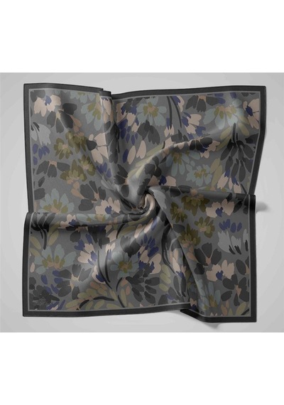 Silk Home Viskon Karışımlı Velora Eşarp Antrasit-füme Sisli Yeşil Tonlu Desenli Tok Duruşlu 90x90 Çok Renkli