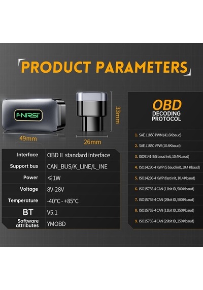 Fnırsı Fd10 Obd2 Araç Tanılama Cihazı: Bluetooth 5.1, Motor Tarama, Gerçek Zamanlı Veri Akışı, 8 Dil Desteği, Ios Ve Android Uyumlu