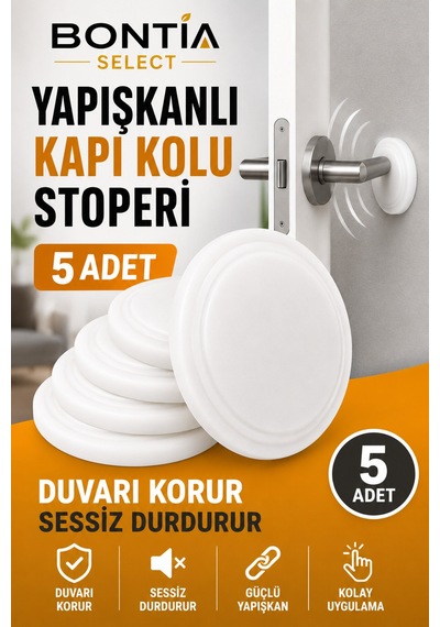 Yapışkanlı Kapı Kolu Stoperi 5 Adet Beyaz Silikon Duvar Koruyucu Tampon Darbe Emici Kapı Stopu