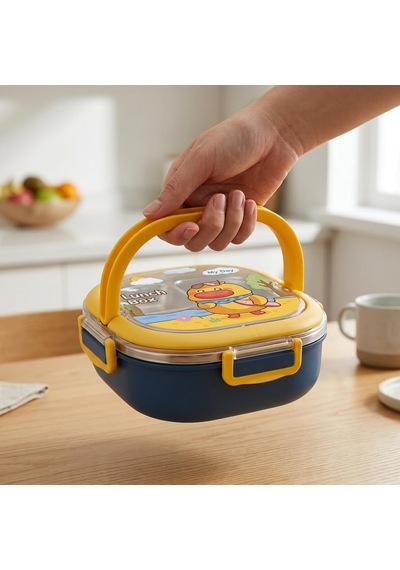 700 Ml Paslanmaz Çelik Yemek Kabı, 3 Bölmeli Kilitli Lunch Box, Çatal Kaşık Dahil Renkli Desenli Saklama Ve Taşıma Kabı Çok Renkli 30972413