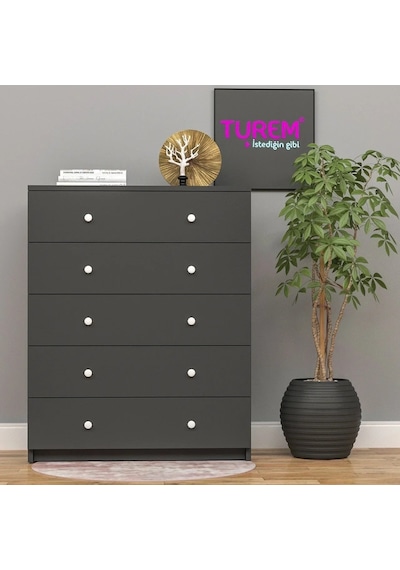 Trendy 5 Çekmeceli Şifonyer Mdf Antrasit Trendy 5 Çekmeceli Şifonyer Mdf Antrasit