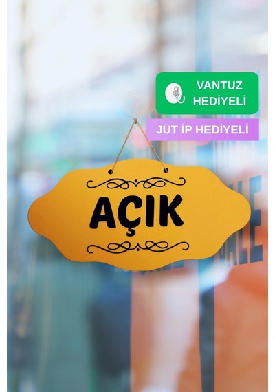 Dekoratif Açık-kapalı Tabelası Jüt İp Ve Vantuz Hediyeli - Turuncu