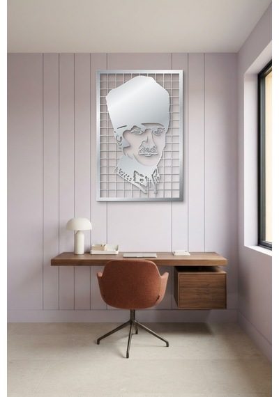 Mustafa Kemal Atatürk Metal Duvar Tablosu - Duvar Sanatı - Duvar Dekoru - Gümüş