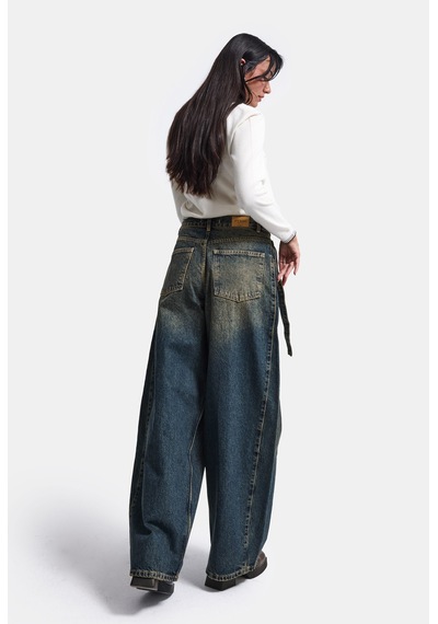 it's basic Kadın Tint Kot Rengi 2w6-11 Baggy Kemerli Orta Bel Denim Jean Kırmızı