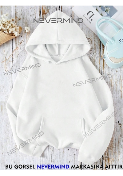 Nevermind Unisex Dirty Looks Baskılı Oversize Baskılı Kapşonlu Sweatshirt 3 Beyaz