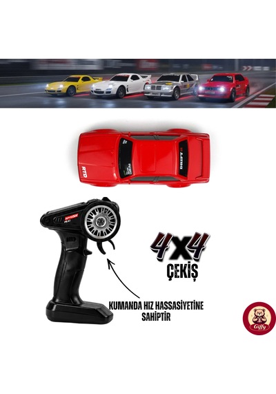 Uzaktan Kumandalı Mini Drift Bmw Evo30 Model Araba Dahili Şarjlı Işıklı 4x4 Taşıma Kumandalı Hız Hassasiyetli Ve Kademeli ,kuka Ve Drift Tekerleri Hediye 1:43 Ölçek Kırmızı