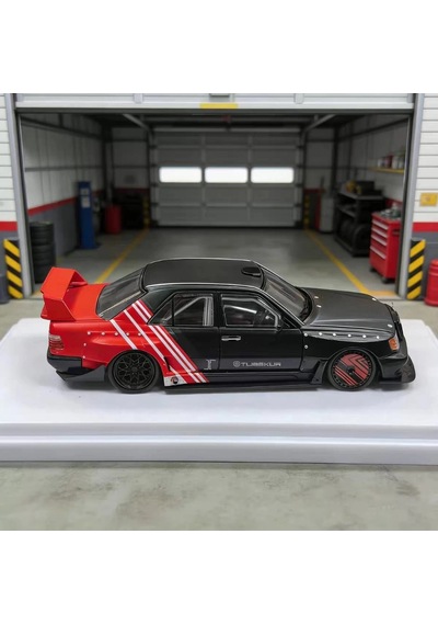 Rhino Model 1/64 Mercedes Benz 190e W124 Black Red Stripe