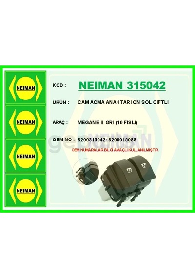 Cam Acma Anahtari On Sol Cıftlı Megane 2 Gri 10 Fıslı