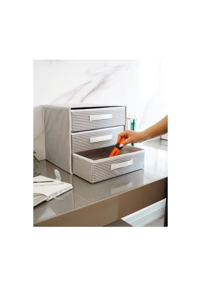 Orret Home Dolap İçi Kumaş Kaplamalı Mini Çekmece Organizer, Çekmeceli Dolap İçi Düzenleyici, İç Çamaşırı Çorap Tekstil Organizer Kutusu 3 Çekmeceli Açık Bej