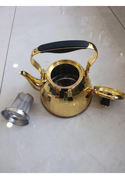 Zekioğlu 2 Litre Altın Gold Paslanmaz Çelik Çaydanlık Aynalı Gövde Ergonomik Sap 5 Katmanlı Kapsül Taban İthal Demlik Çaydanlık Çok Renkli