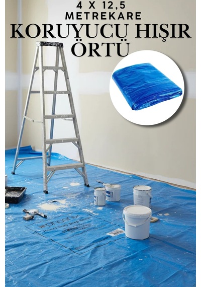 4 X 12 Metre 50m² Pratik Hışır Branda Örtü Ev Ofis Boya Badana İnşaat Tadilat Temizlik Naylonu, Parke Zemin Mobilya Eşya Toz Kir Nem Koruyucu Kalın Ambalaj Naylon Branda