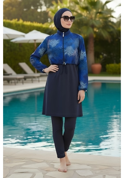 Seboteks Tam Kapalı Crop Model 6 Parça Tesettür Mayo 25292 Lacivert