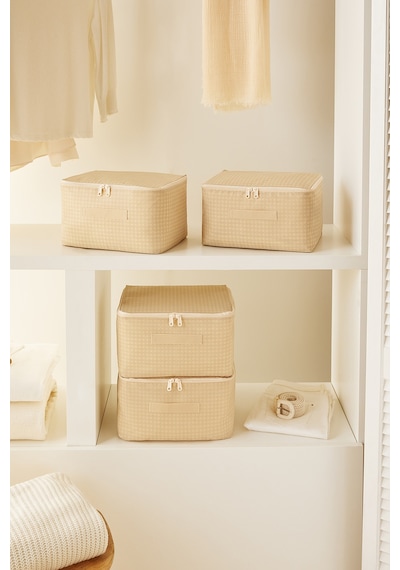 Home Wave 4'lü Küçük Boy Bej Pötikare Hurç Set 30 x 22 x 18 cm