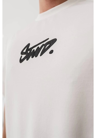 Barlashive Erkek Tişört Yazlık Baskılı Oversize Kısa Kol T-shirt - Beyaz Çok Renkli