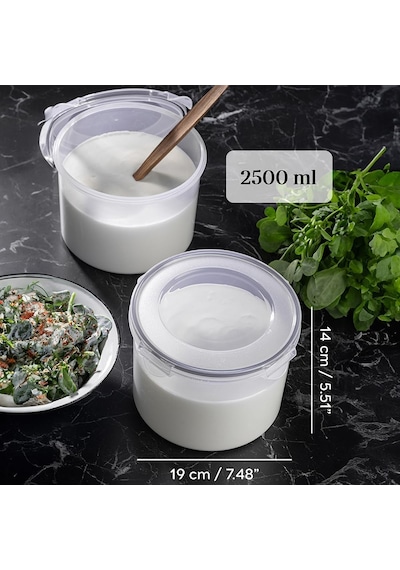 2'li Hava Almaz Kapaklı Saklama Kabı Seti - Vakum Kapaklı Yoğurt Kefir Mayalama Kabı 2x2500 Ml Çok Renkli