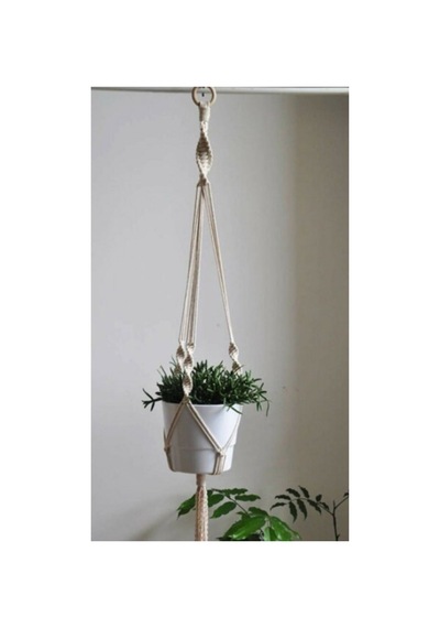 Simple Makrome Krem Saksılık Krem