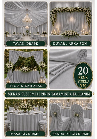 Süsleme Kumaşı 10 Metre Düğün, Davet, Organizasyon Ve Parti Süslemeleri İçin Dekoratif Kumaş Taş Rengi Taş Rengi