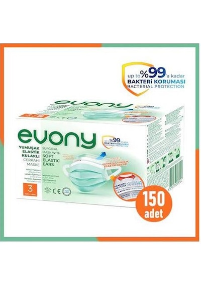 Evony Yumuşak Elastik Kulaklı Telli Cerrahi Maske 150 Adet