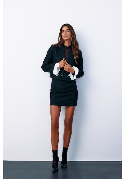 Sateen Manşet Detaylı Tüvit Ceket - Siyah-135143 Siyah