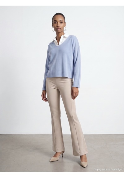Dilvin 73037 Fermuar Detaylı Flare Pantalon Koyu Taş