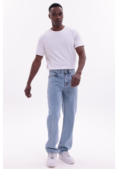 Freemen Erkek Baggy Bol Kesim Kot Pantolon Mavi