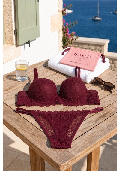 Loveria Bordo Dantel Detaylı Destekli Sütyen Külot Takımı Bordo Bordo