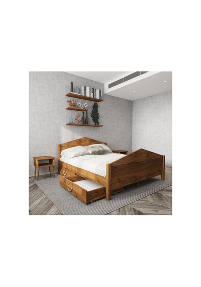 Mi Lano Piramit 4 Çekmeceli Masif Ahşap Karyola Ceviz 90x190