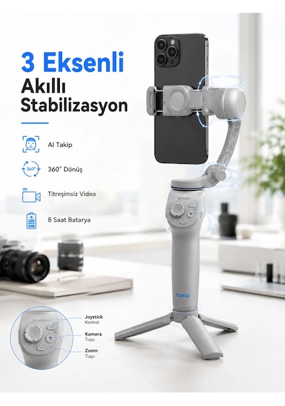 Profesyonel Telefon Gimbal Stabilizer 3 Eksen Sabitleme Çoklu Çekim Modları Uzun Pil Ömürlü Taşınabilir Tasarım Diğer