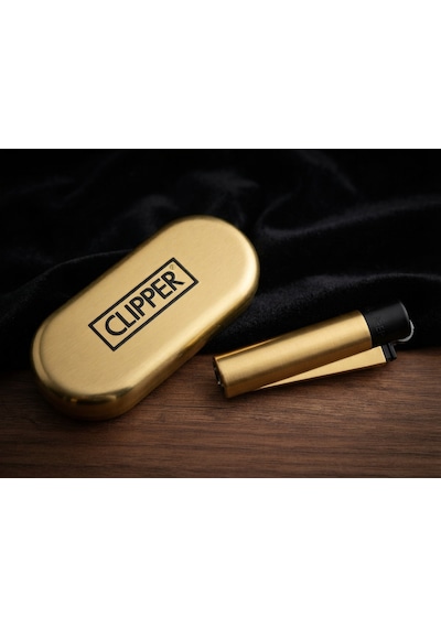 Clipper Gold Black Gaz Doldurulabilir Metal Çakmak Ve Özel Logolu Metal Kutulu Set Gold - Siyah