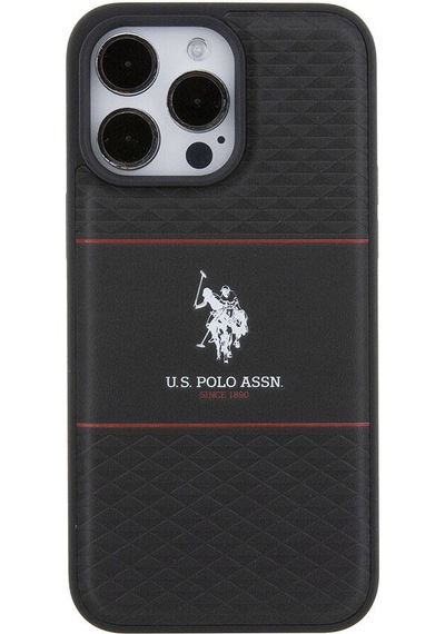 Apple Uyumlu iPhone 15 Pro Max Kılıf U.s. Polo Assn. Lisanslı Deri Şeritli Logo Dizayn Kapak Siyah