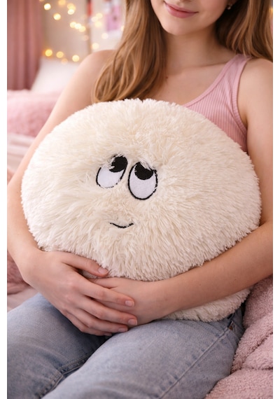Merty Avm Peluş Yastık 35cm Yumuşak Dekoratif Yastık Çocuk Genç Odası Süs Yastığı 001 - Beyaz