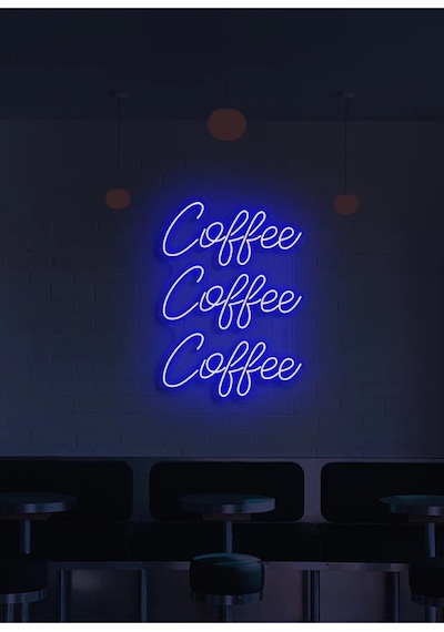 Coffee Coffee Coffee Yazılı Neon Tabela Mavi