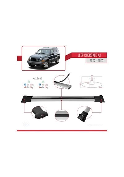 Jeep Cherokee Kj 2002-2007 Arası İle Uyumlu Fly Model Ara Atkı Tavan Barı Gri